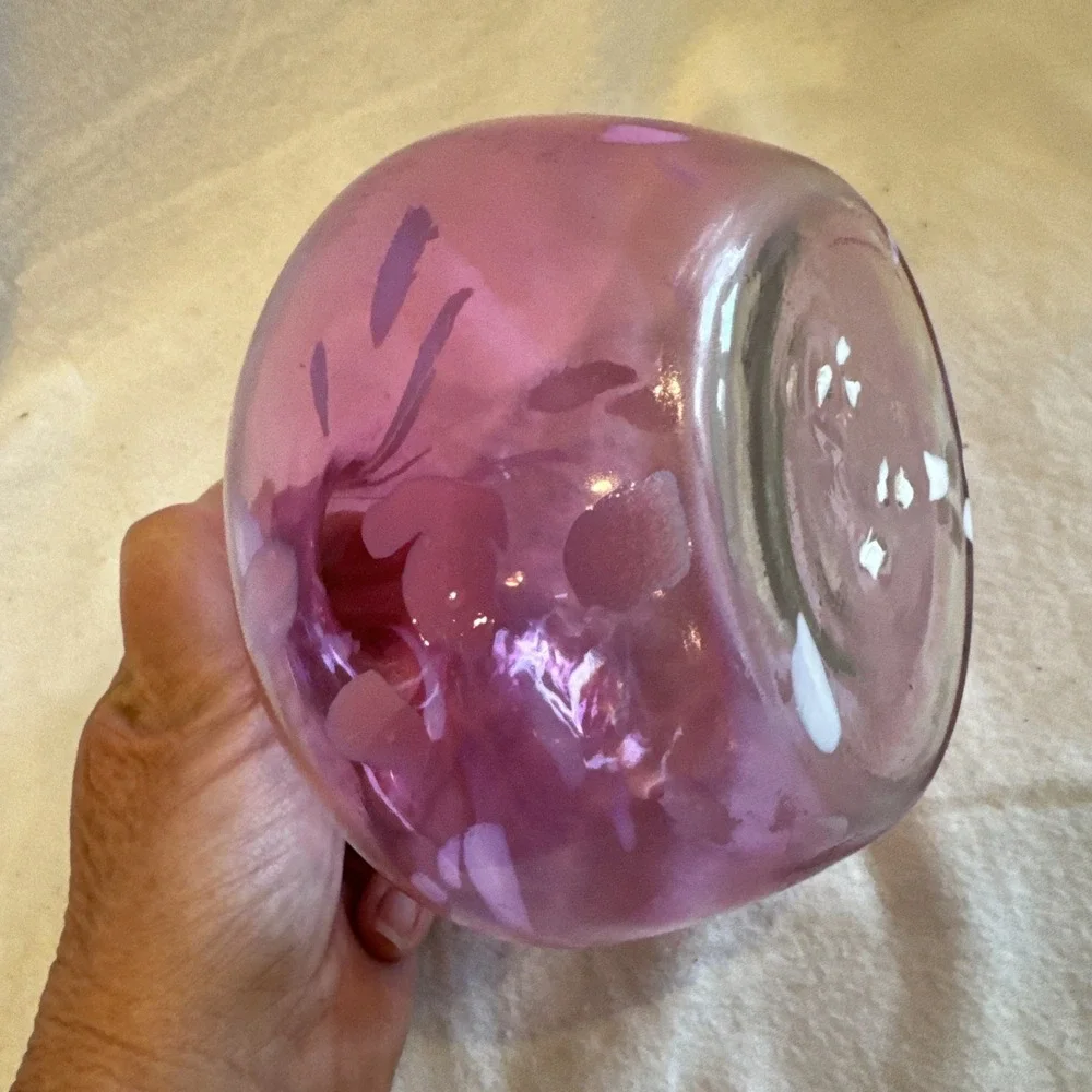 Glass‎ Pink Splatter Onion Shaped Vase Mid Century Modern Hand Blown Art 6